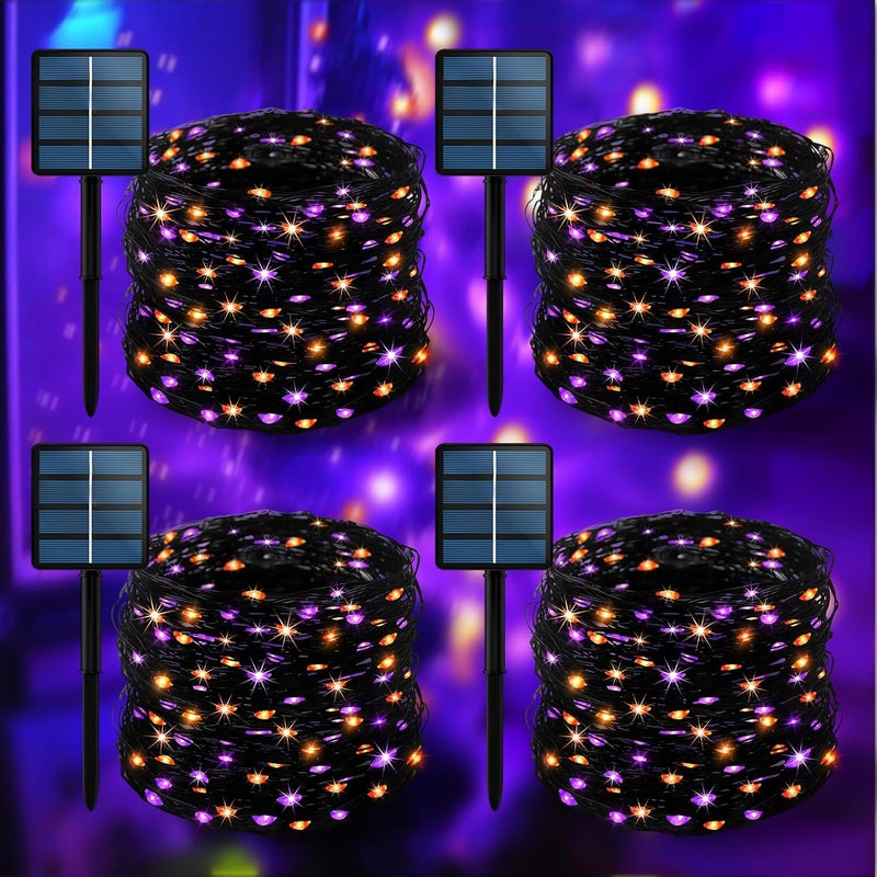 Selarlyt 4-Pack 400LED Solar Halloween Lights，Orange& Purple String Lights，Solar Fairy Lights with 8 Modes， Halloween Lights Outdoor Waterproof for Bedroom Patio Garden Party Yard Decoration - Image 1